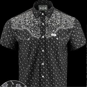 Retro Rifle Old Silence Button Down (Pearl‎ Snaps) Black/White 5XL New With Tags